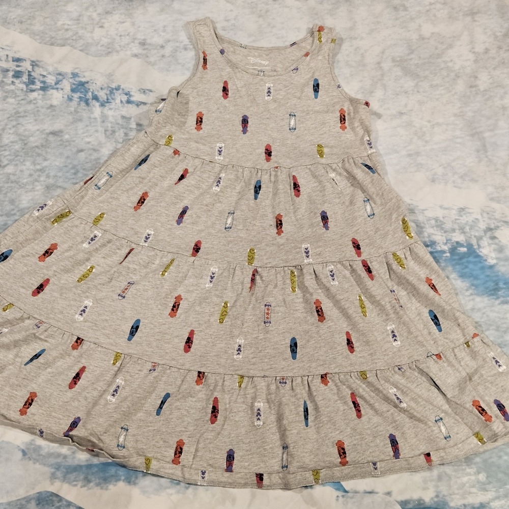 Disney Mickey Mouse Girls Dress Size 6/7 Gray Tiered Skater Dress Faint Stain